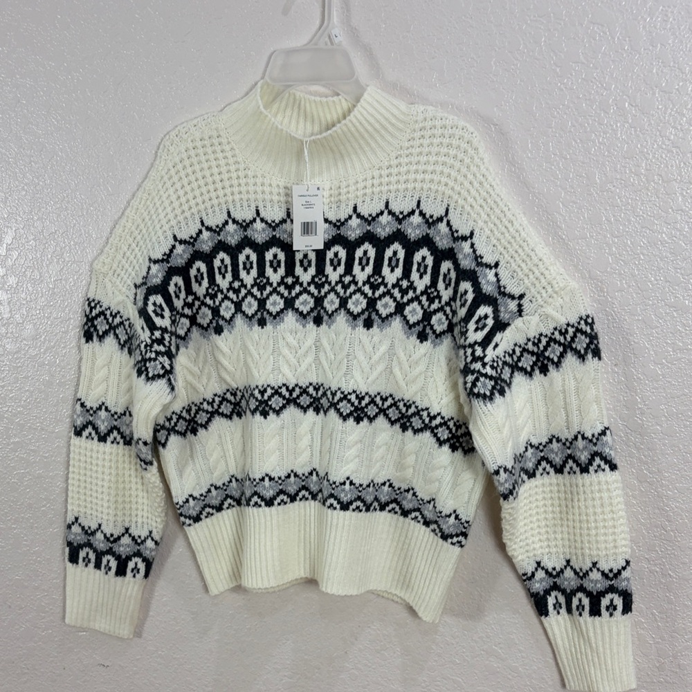 Adyson Parker Black and white Fair Isle Cable Knit Sweater,Size L. - Picture 5 of 17